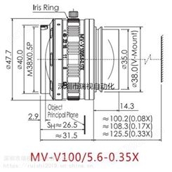 线扫镜头V接口线扫镜头低畸变 MV-V100/5.6 焦距100MM