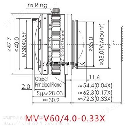 线扫镜头V接口线扫镜头低畸变 MV-V100/5.6 焦距100MM