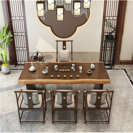 老榆木泡茶台 新中式实木茶桌椅组合 简约禅意茶室桌椅 定制厂家