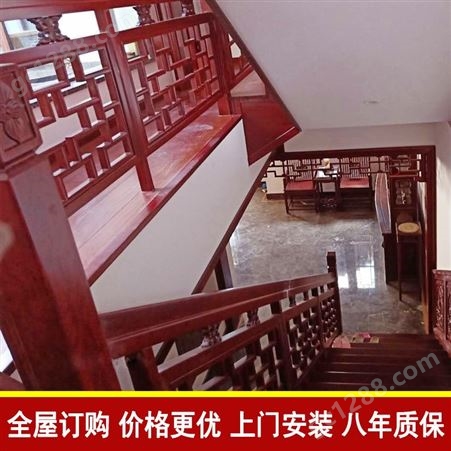 新中式风格楼梯扶手别墅中式装修设计楼梯中式复式客厅旋转实木楼梯图片大全