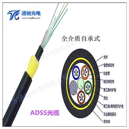 非金属自承式光缆  12芯ADSS光缆生产厂家 江苏通驰光电 ADSS-12B1-200