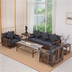 原木坊新中式实木沙发组合 北美黑胡桃木简约布艺套件 禅意家具