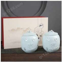 厂家供应陶瓷茶叶罐青釉小鹿款 绿茶时尚储茶罐定制