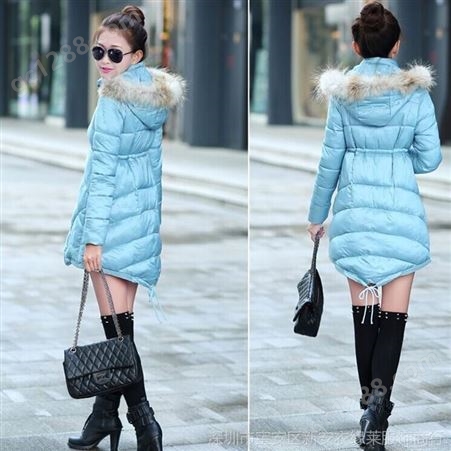 2014冬季新品韩版A字型中长款貉子毛领大码羽绒服女