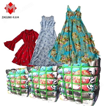 广州扎古米 二手衣服厂家出口非洲旧衣服整柜混批二手女丝连衣裙