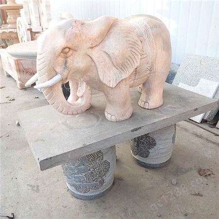 山东晚霞红石雕大象价格 志诚石业 免费安装 石头大象门口摆件