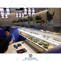 广州昱洋餐厅智能设备_无人餐厅点餐送餐设备_有轨送餐列车输送机