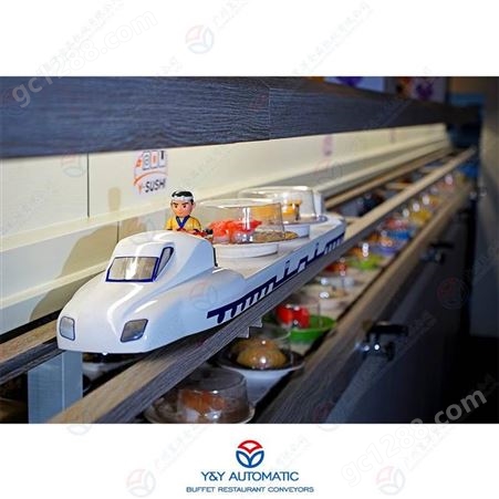广州昱洋餐厅智能轨道列车送餐设备_智能点餐出餐输送系统_无人智慧餐厅设备