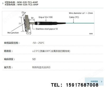 日本ANRITSU安立 移动钢丝 用温度传感器MW-45E-TC1-ASP/ANP