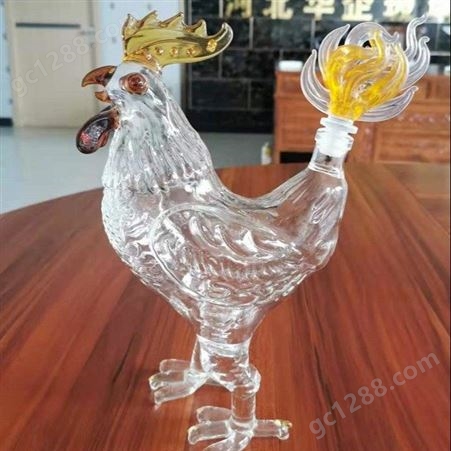 玻璃工艺酒瓶  十二生肖鸡酒瓶   大公鸡形状酒瓶   动物鸡泡酒瓶