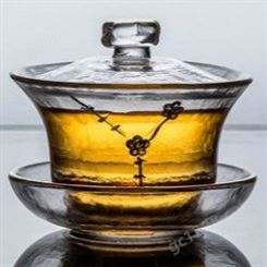 玻璃梅花盖碗  创意玻璃三才杯  功夫泡茶杯  异形玻璃功夫茶具