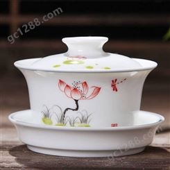 景德镇青瓷手绘陶瓷盖碗 三才单个耐热茶杯 小号功夫泡茶茶具套装