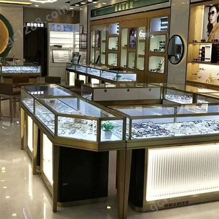 眼镜店装修 定制眼镜柜台博物馆展示柜 新款钢化玻璃珠宝展柜