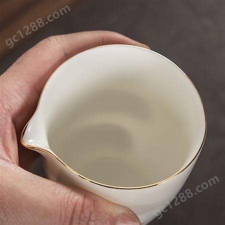 羊脂玉公道杯茶杯 海描金白瓷功夫茶具配件匀杯分茶器代发