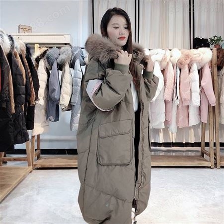 【布兰珊】杭州19年90白鸭绒冬季毛领女式羽绒服 品牌折扣女装走份